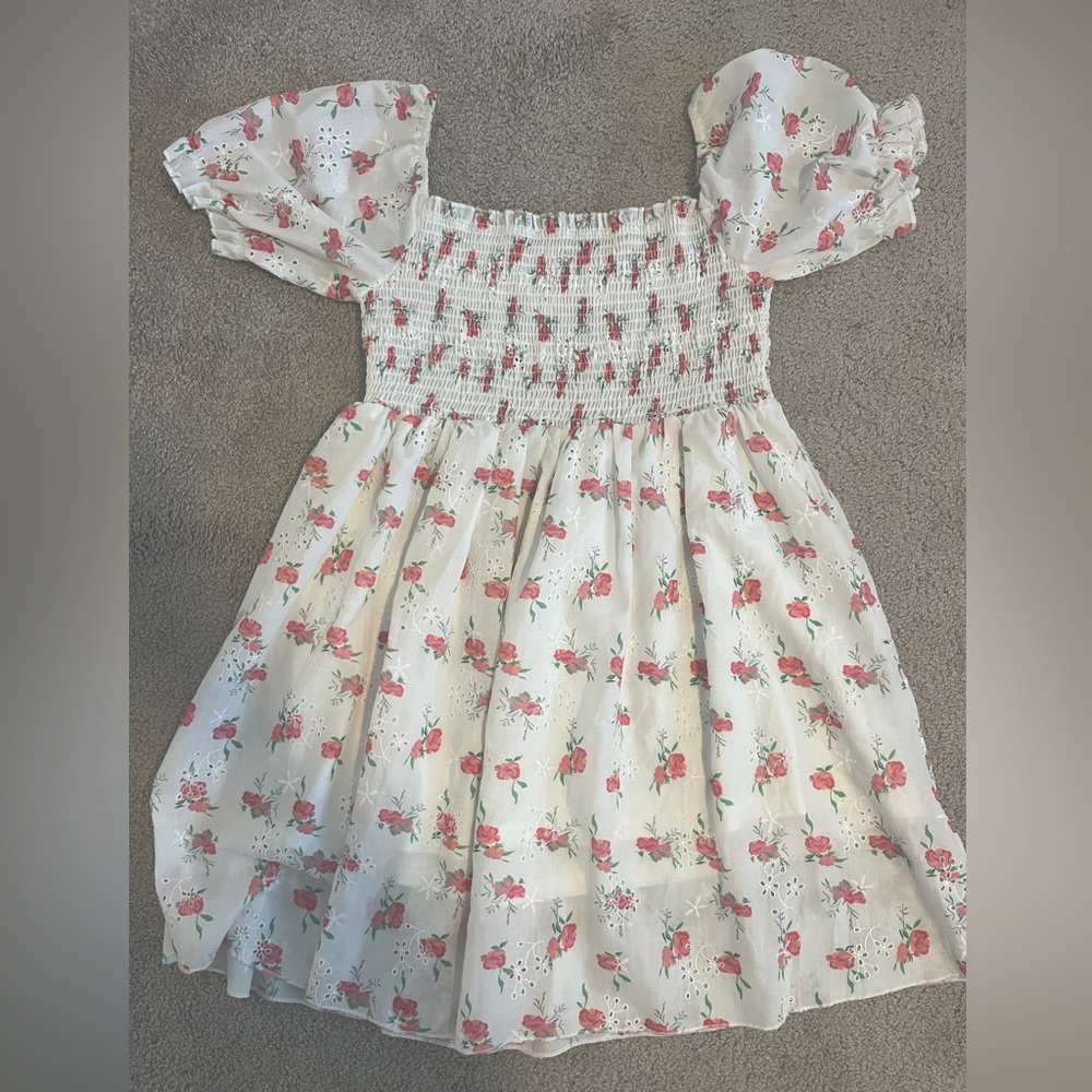 White floral shirring top spring coquette cottegecore mini dress